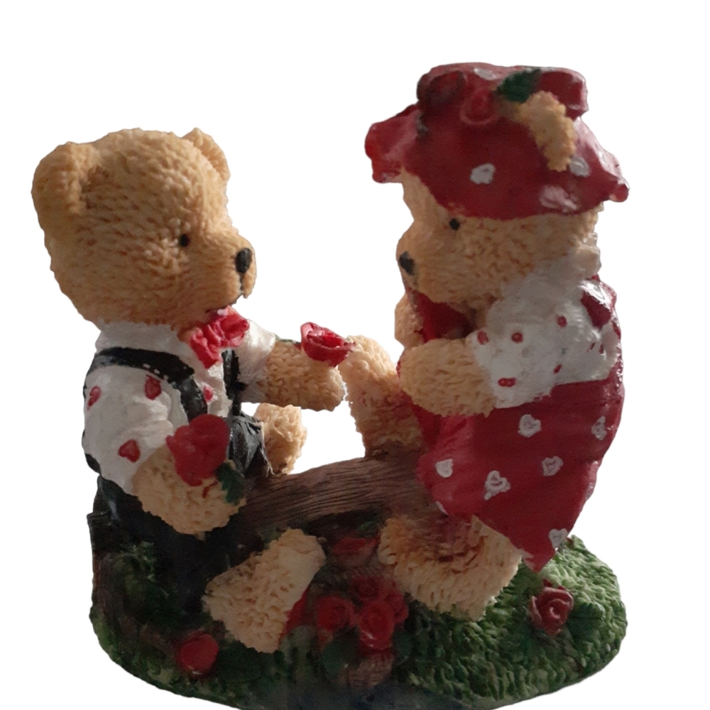 Vintage Love Valentine bears home Decor shelf sitter 4" x 4"